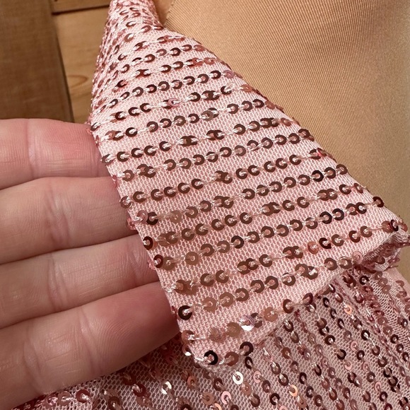 DOUBLE CRAZY Pink Sequin Long Sleeve V Neck Tie Waist Collared Wrap‎ Dress Sz S - Picture 9 of 16